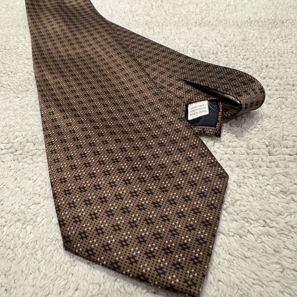 Davvero Benino Tie Brown Micro Geometric Pattern Medallion Old Money Silk VTG